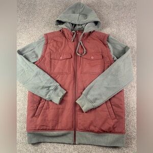 RVCA Mens Cotton Blend Full Zip Hoodie Jacket Size L Burgundy/Gray